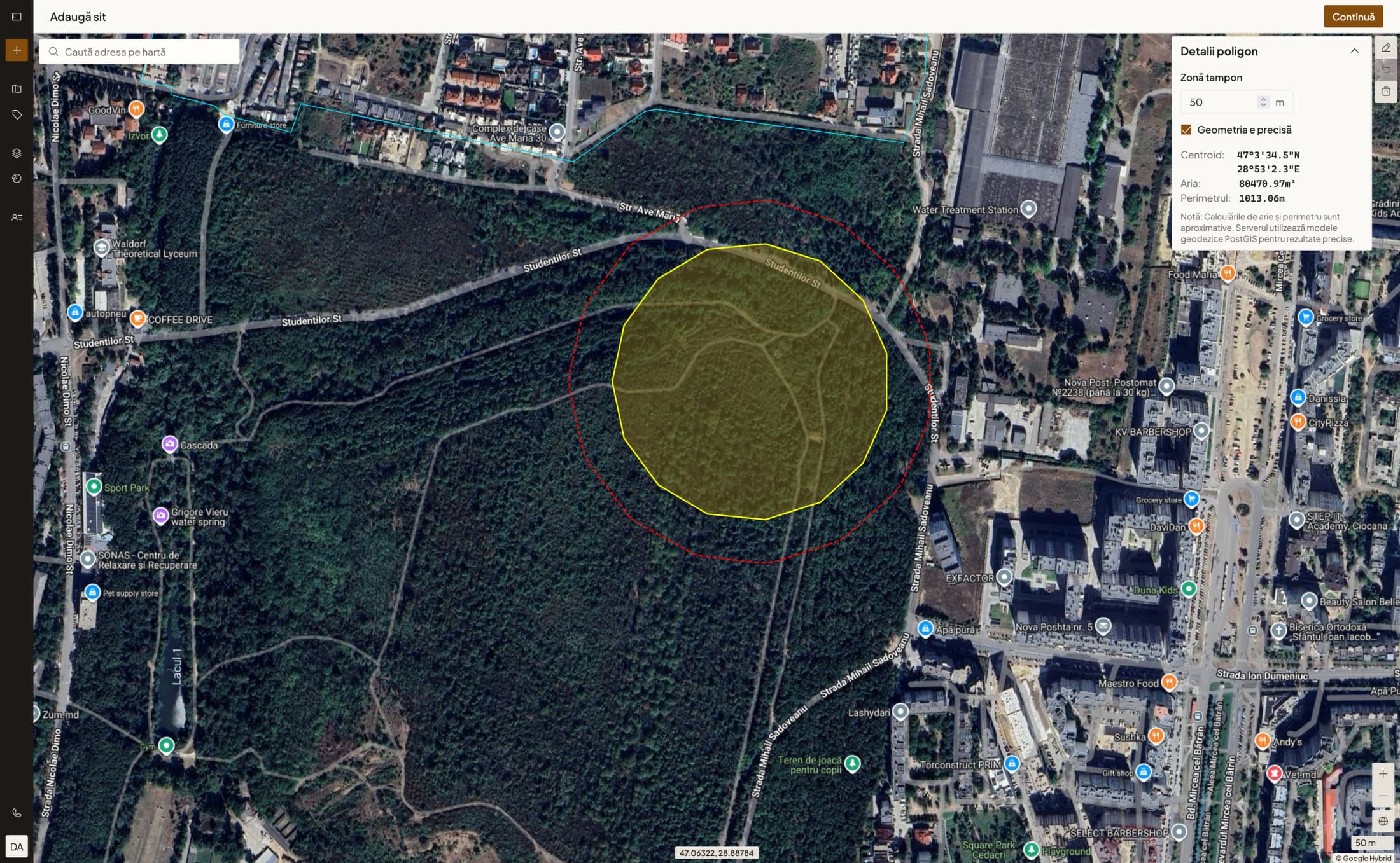 Pasul 1 al formularului de creare: poziția geografică