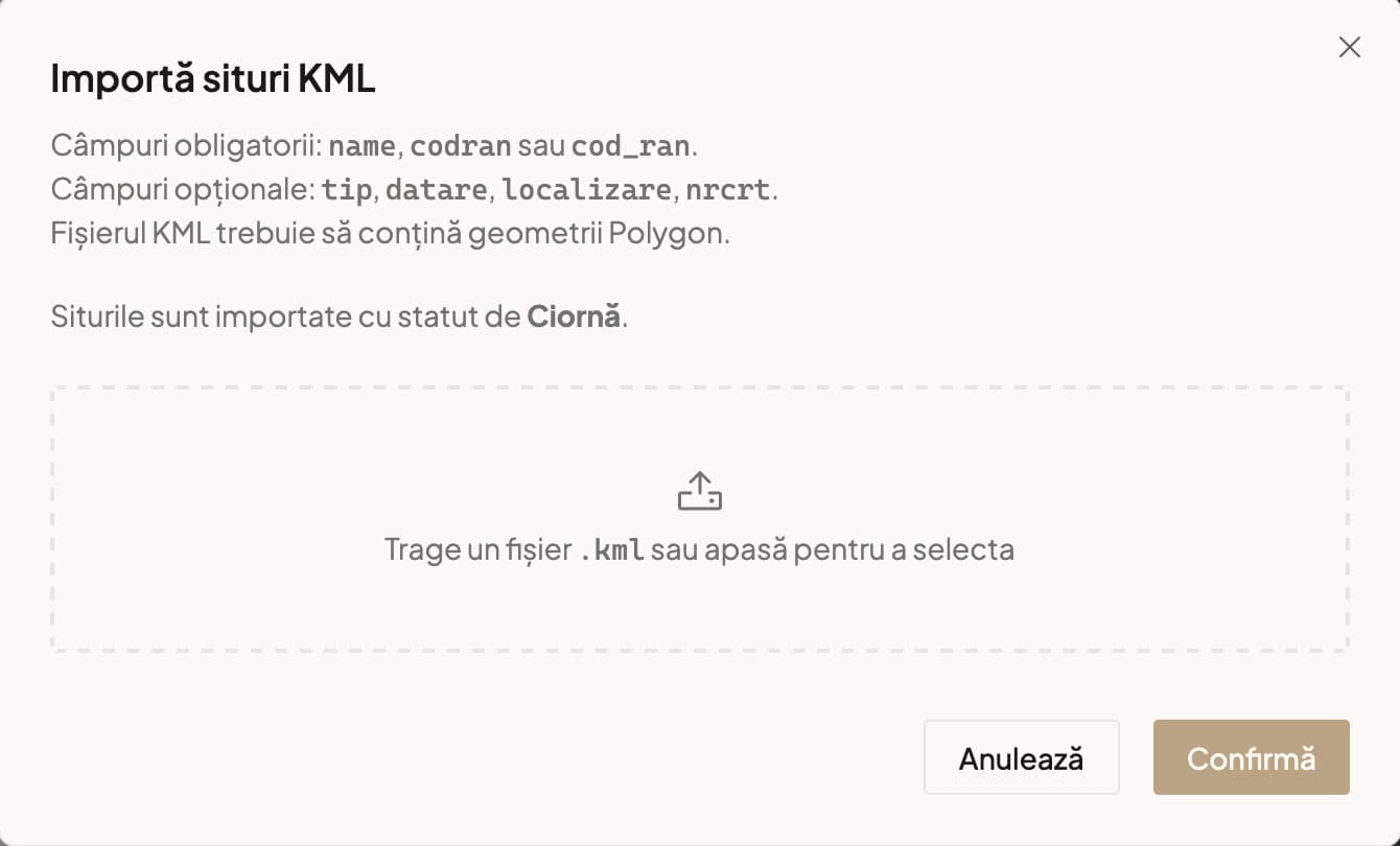 Dialogul de import KML