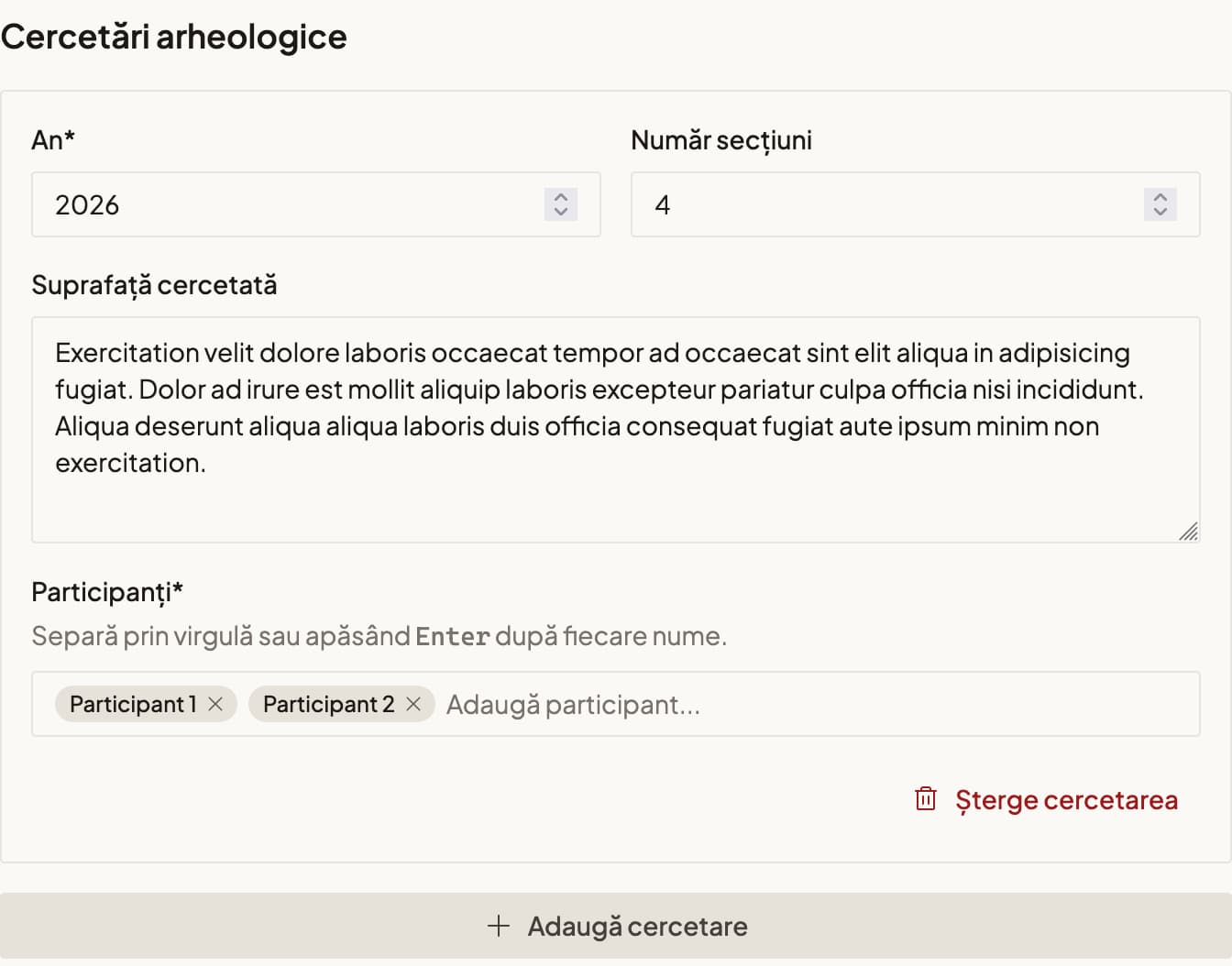 Înregistrarea unei cercetări arheologice
